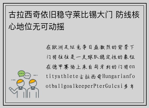古拉西奇依旧稳守莱比锡大门 防线核心地位无可动摇
